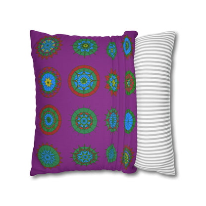 Christmas pillowcase for bed - Spun Polyester Square Pillowcase Mandala Art - Original Fine Art - Hand - drawn, Dark Magenta - Blululi