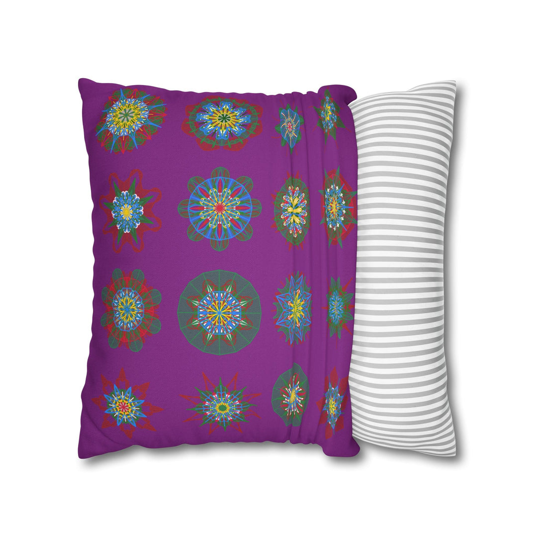 Christmas pillowcase for bed - Spun Polyester Square Pillowcase Mandala Art - Original Fine Art - Hand - drawn, Dark Magenta - Blululi