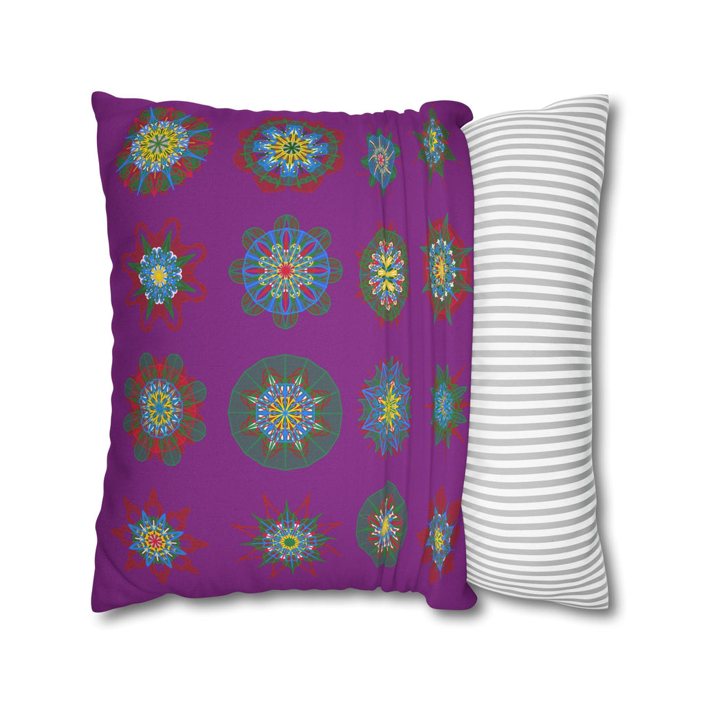 Christmas pillowcase for bed - Spun Polyester Square Pillowcase Mandala Art - Original Fine Art - Hand - drawn, Dark Magenta - Blululi