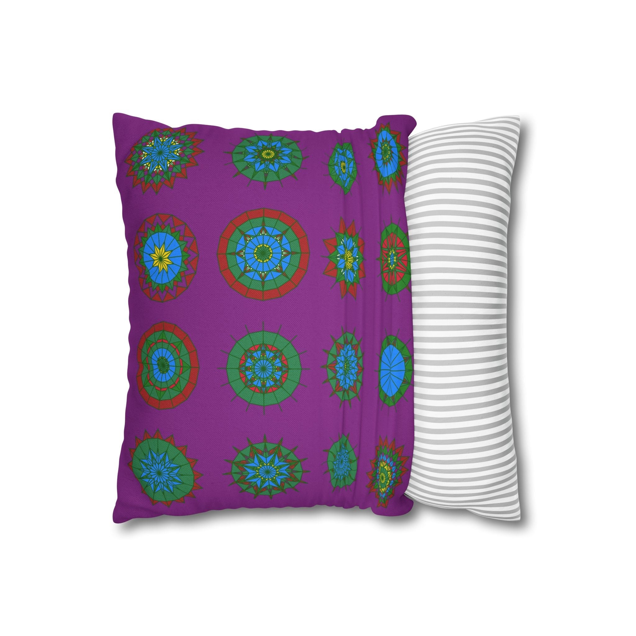 Christmas pillowcase for bed - Spun Polyester Square Pillowcase Mandala Art - Original Fine Art - Hand - drawn, Dark Magenta - Blululi