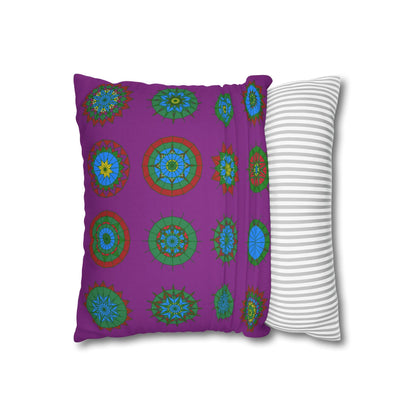 Christmas pillowcase for bed - Spun Polyester Square Pillowcase Mandala Art - Original Fine Art - Hand - drawn, Dark Magenta - Blululi