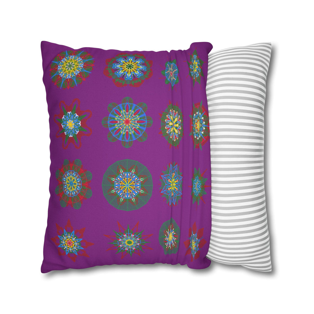 Christmas pillowcase for bed - Spun Polyester Square Pillowcase Mandala Art - Original Fine Art - Hand - drawn, Dark Magenta - Blululi