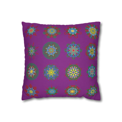 Christmas pillowcase for bed - Spun Polyester Square Pillowcase Mandala Art - Original Fine Art - Hand - drawn, Dark Magenta - Blululi