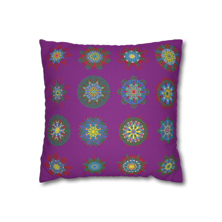 Christmas pillowcase for bed - Spun Polyester Square Pillowcase Mandala Art - Original Fine Art - Hand - drawn, Dark Magenta - Blululi