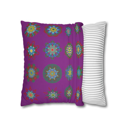 Christmas pillowcase for bed - Spun Polyester Square Pillowcase Mandala Art - Original Fine Art - Hand - drawn, Dark Magenta - Blululi