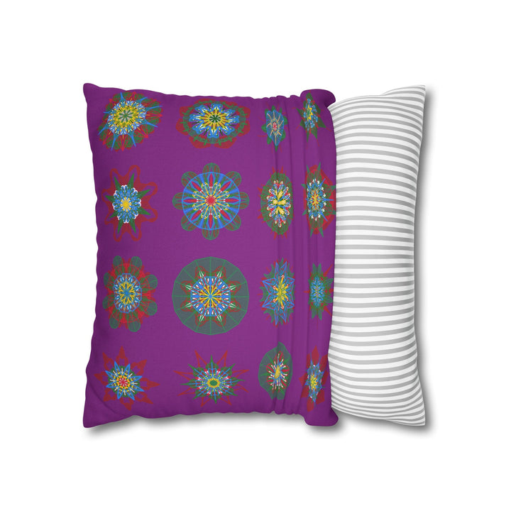 Christmas pillowcase for bed - Spun Polyester Square Pillowcase Mandala Art - Original Fine Art - Hand - drawn, Dark Magenta - Blululi