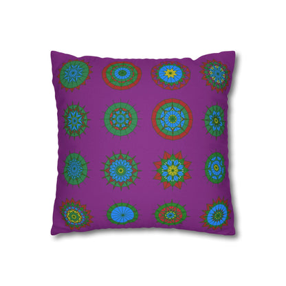 Christmas pillowcase for bed - Spun Polyester Square Pillowcase Mandala Art - Original Fine Art - Hand - drawn, Dark Magenta - Blululi