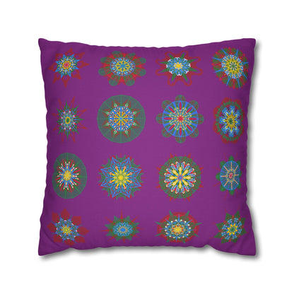 Christmas pillowcase for bed - Spun Polyester Square Pillowcase Mandala Art - Original Fine Art - Hand - drawn, Dark Magenta - Blululi