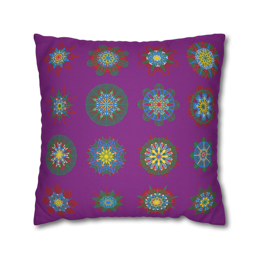 Christmas pillowcase for bed - Spun Polyester Square Pillowcase Mandala Art - Original Fine Art - Hand - drawn, Dark Magenta - Blululi