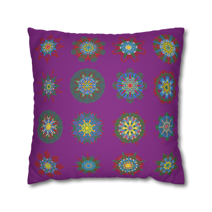 Christmas pillowcase for bed - Spun Polyester Square Pillowcase Mandala Art - Original Fine Art - Hand - drawn, Dark Magenta - Blululi