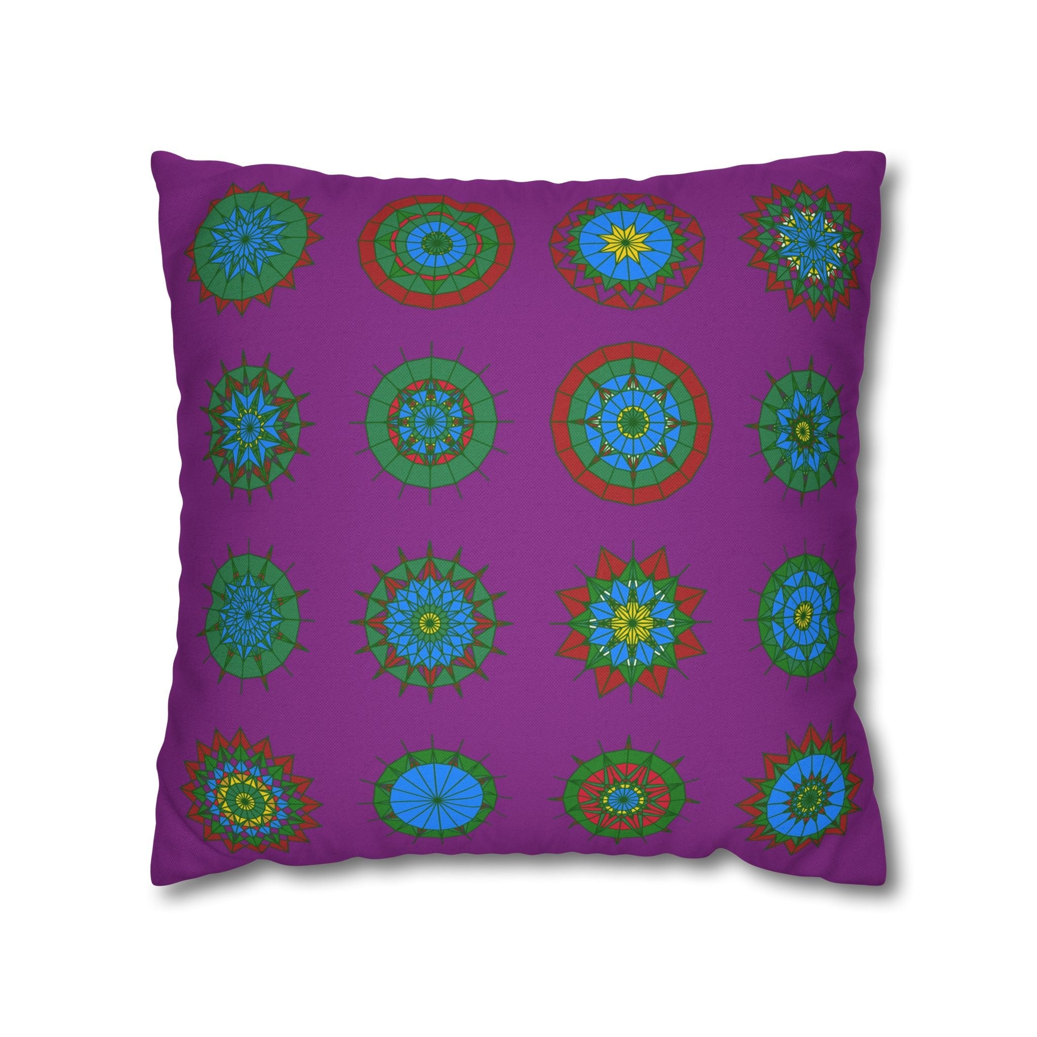 Christmas pillowcase for bed - Spun Polyester Square Pillowcase Mandala Art - Original Fine Art - Hand - drawn, Dark Magenta - Blululi