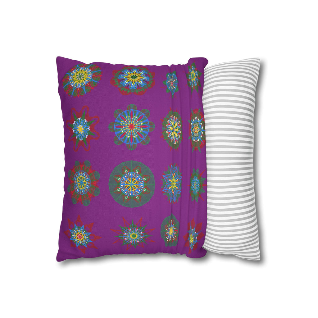 Christmas pillowcase for bed - Spun Polyester Square Pillowcase Mandala Art - Original Fine Art - Hand - drawn, Dark Magenta - Blululi