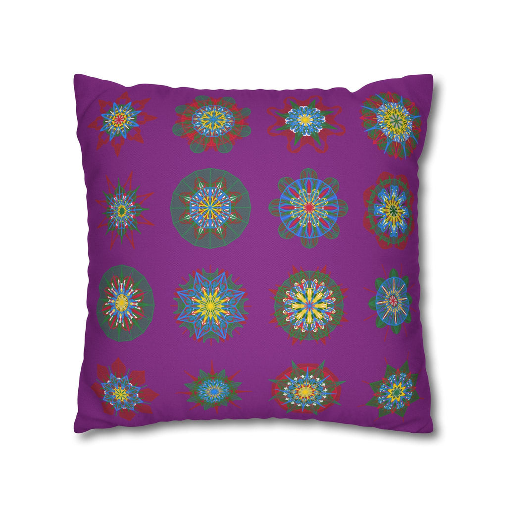 Christmas pillowcase for bed - Spun Polyester Square Pillowcase Mandala Art - Original Fine Art - Hand - drawn, Dark Magenta - Blululi