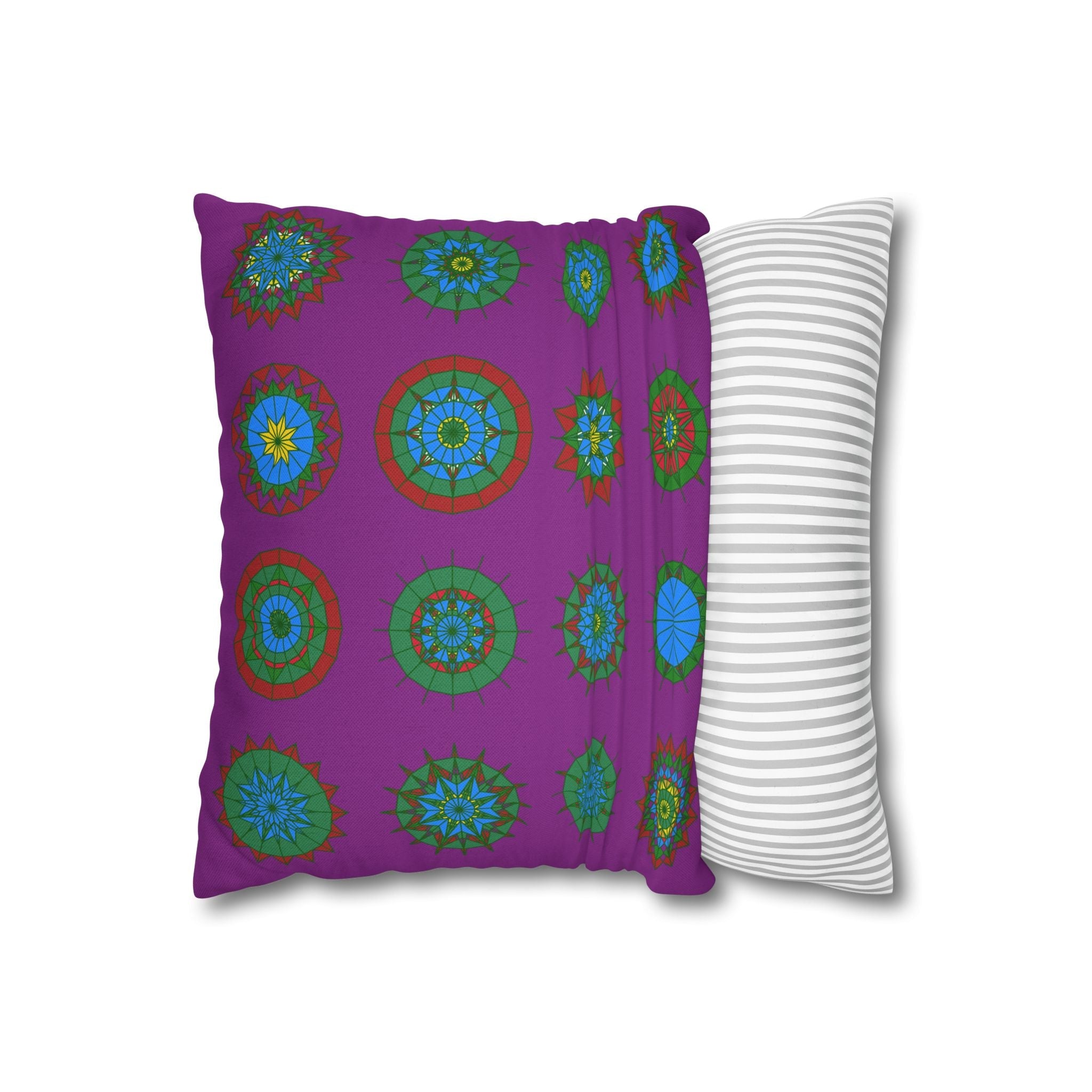 Christmas pillowcase for bed - Spun Polyester Square Pillowcase Mandala Art - Original Fine Art - Hand - drawn, Dark Magenta - Blululi