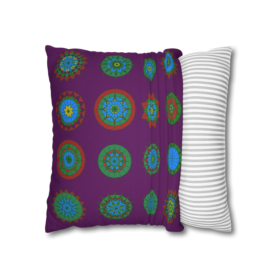 Christmas pillowcase for bed - Spun Polyester Square Pillowcase Mandala Art - Original Fine Art - Hand - drawn, Dark Purple - Blululi