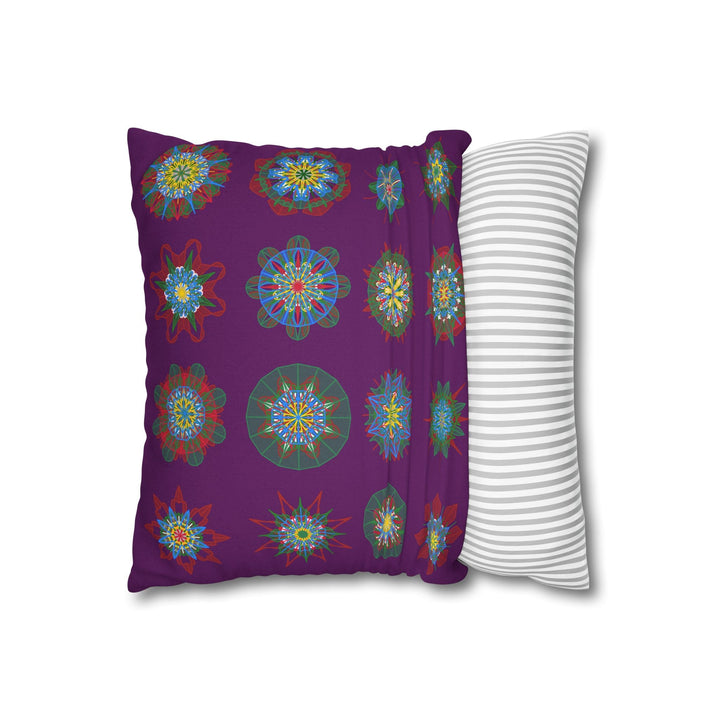 Christmas pillowcase for bed - Spun Polyester Square Pillowcase Mandala Art - Original Fine Art - Hand - drawn, Dark Purple - Blululi