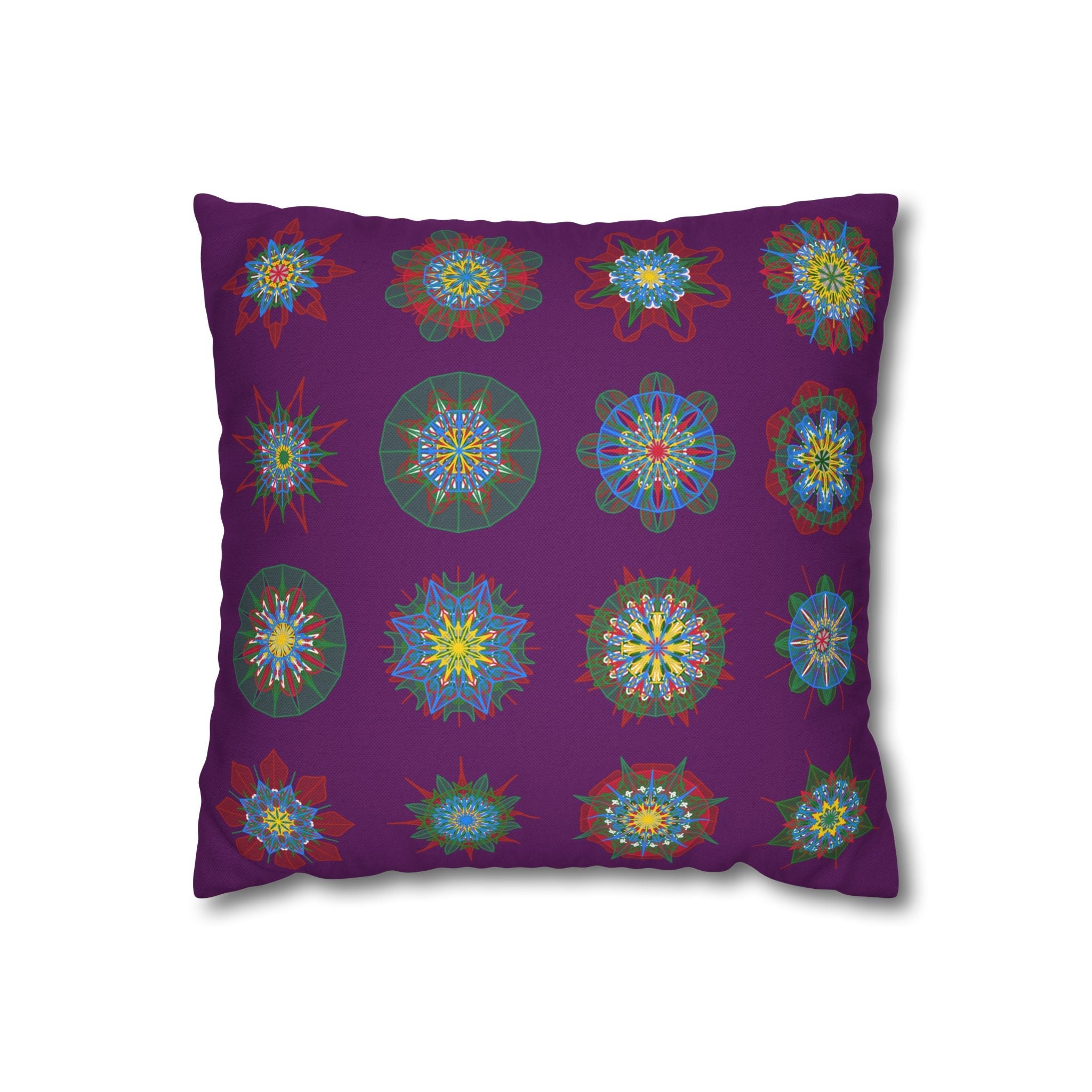 Christmas pillowcase for bed - Spun Polyester Square Pillowcase Mandala Art - Original Fine Art - Hand - drawn, Dark Purple - Blululi