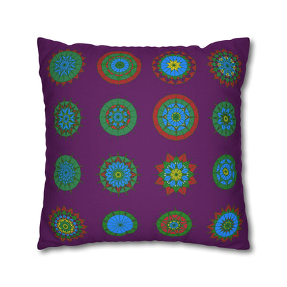 Christmas pillowcase for bed - Spun Polyester Square Pillowcase Mandala Art - Original Fine Art - Hand - drawn, Dark Purple - Blululi