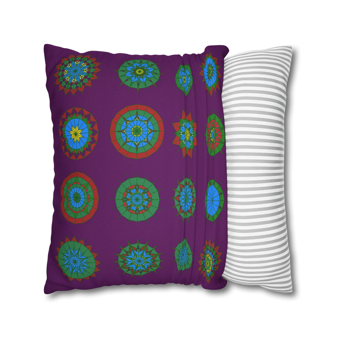 Christmas pillowcase for bed - Spun Polyester Square Pillowcase Mandala Art - Original Fine Art - Hand - drawn, Dark Purple - Blululi