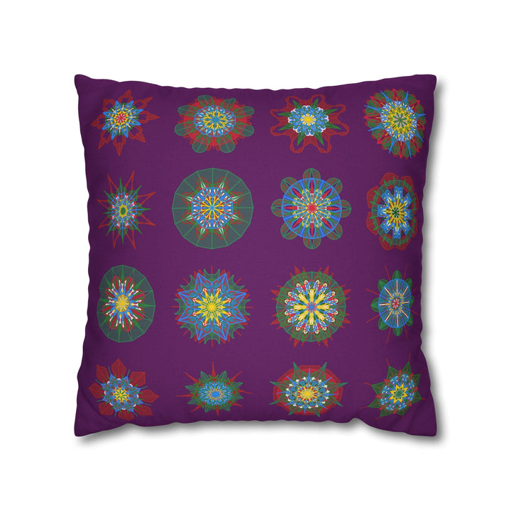 Christmas pillowcase for bed - Spun Polyester Square Pillowcase Mandala Art - Original Fine Art - Hand - drawn, Dark Purple - Blululi