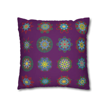 Christmas pillowcase for bed - Spun Polyester Square Pillowcase Mandala Art - Original Fine Art - Hand - drawn, Dark Purple - Blululi