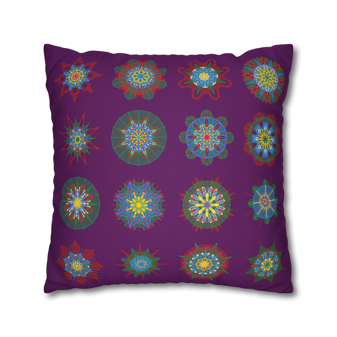 Christmas pillowcase for bed - Spun Polyester Square Pillowcase Mandala Art - Original Fine Art - Hand - drawn, Dark Purple - Blululi