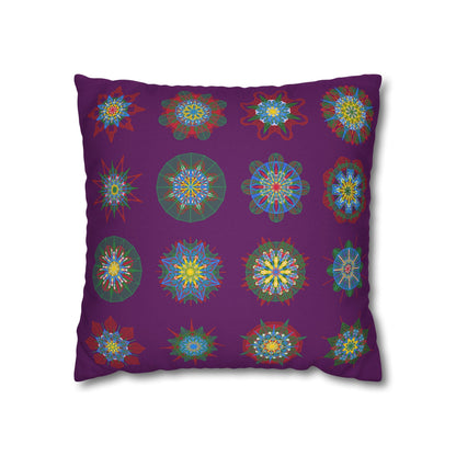 Christmas pillowcase for bed - Spun Polyester Square Pillowcase Mandala Art - Original Fine Art - Hand - drawn, Dark Purple - Blululi