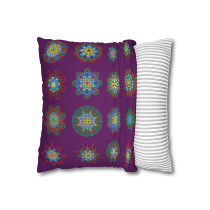 Christmas pillowcase for bed - Spun Polyester Square Pillowcase Mandala Art - Original Fine Art - Hand - drawn, Dark Purple - Blululi