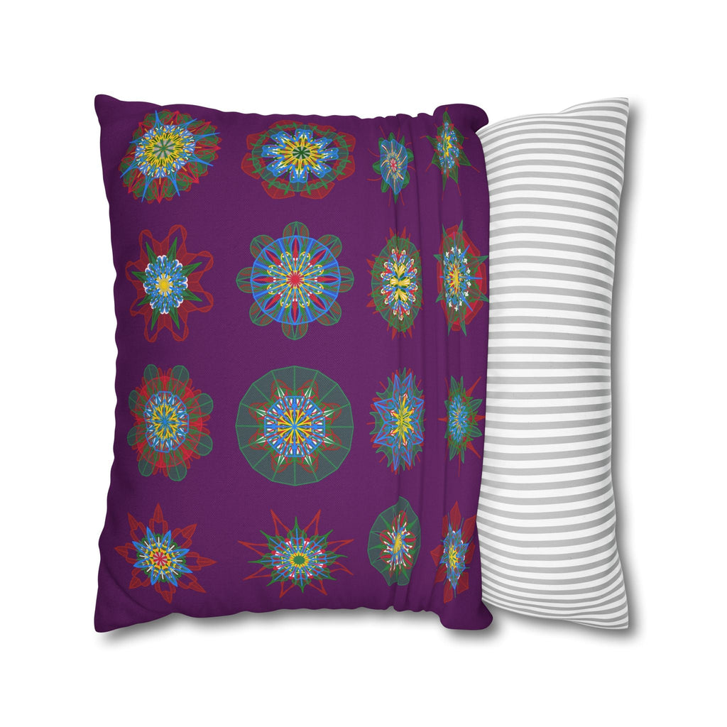 Christmas pillowcase for bed - Spun Polyester Square Pillowcase Mandala Art - Original Fine Art - Hand - drawn, Dark Purple - Blululi