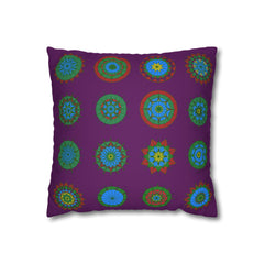 Christmas pillowcase for bed - Spun Polyester Square Pillowcase Mandala Art - Original Fine Art - Hand - drawn, Dark Purple - Blululi