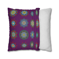 Christmas pillowcase for bed - Spun Polyester Square Pillowcase Mandala Art - Original Fine Art - Hand - drawn, Dark Purple - Blululi
