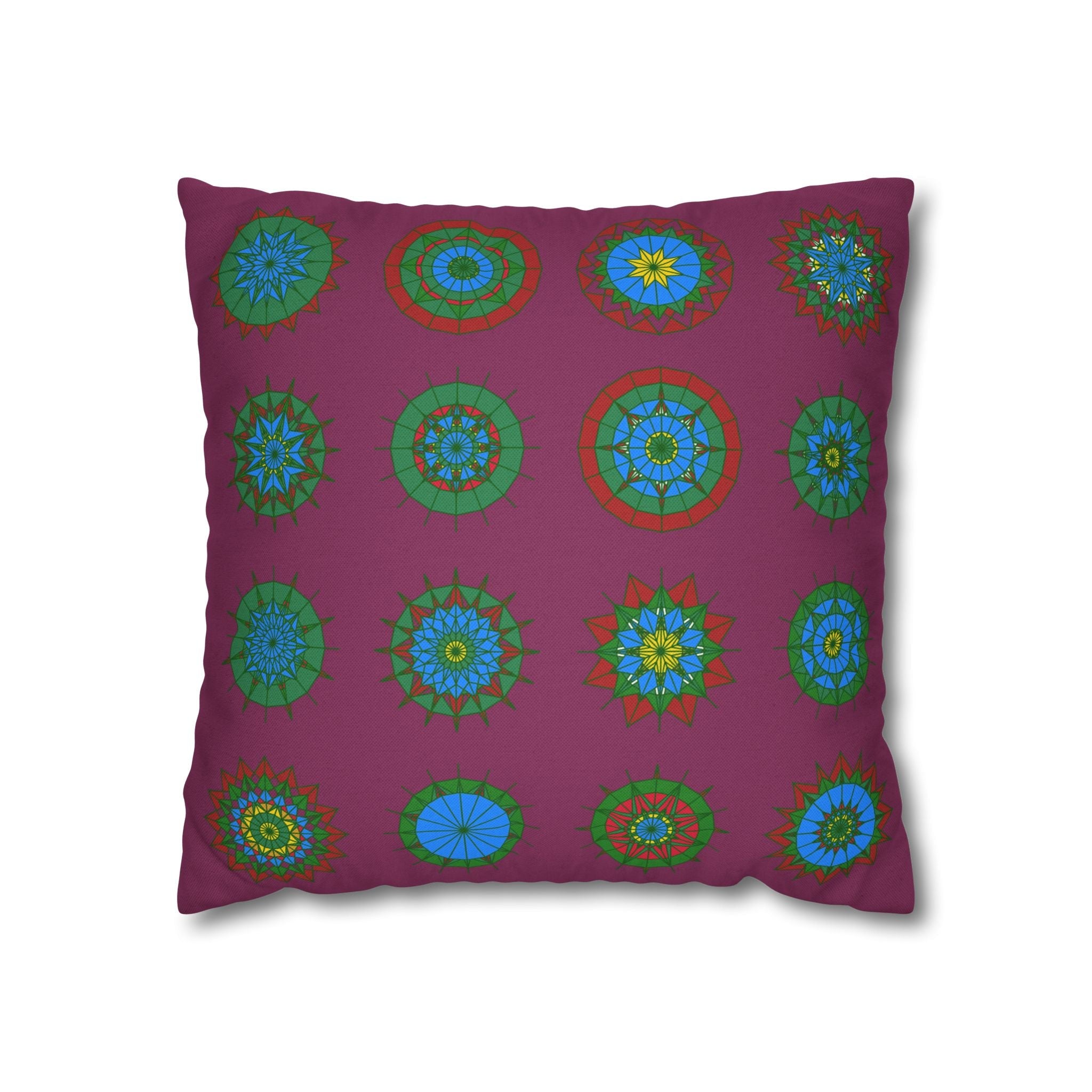 Christmas pillowcase for bed - Spun Polyester Square Pillowcase Mandala Art - Original Fine Art - Hand - drawn, Dark Raspberry - Blululi