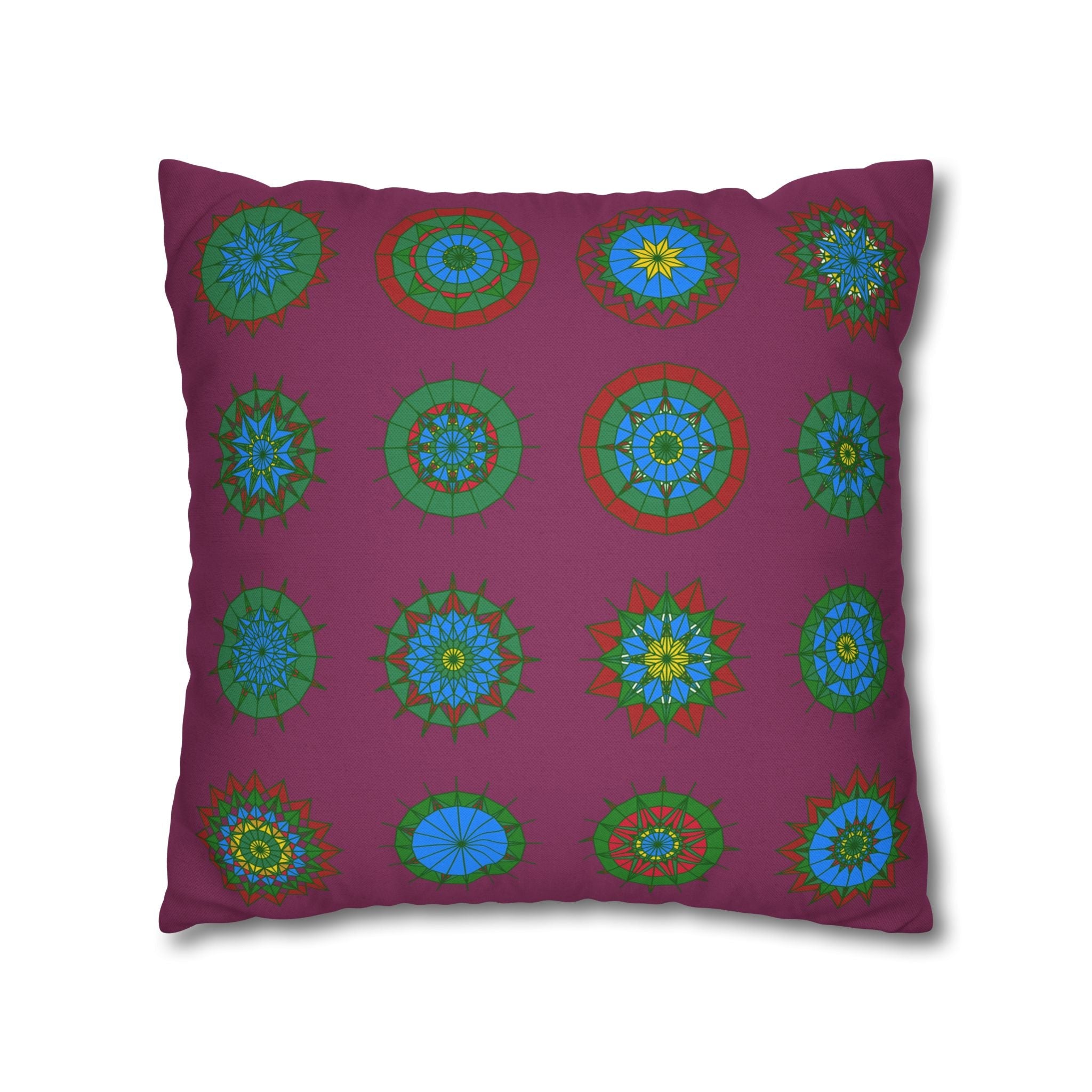 Christmas pillowcase for bed - Spun Polyester Square Pillowcase Mandala Art - Original Fine Art - Hand - drawn, Dark Raspberry - Blululi