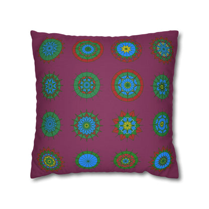 Christmas pillowcase for bed - Spun Polyester Square Pillowcase Mandala Art - Original Fine Art - Hand - drawn, Dark Raspberry - Blululi