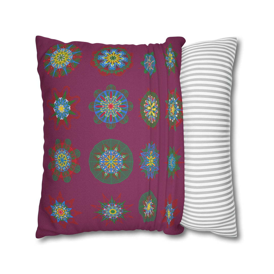 Christmas pillowcase for bed - Spun Polyester Square Pillowcase Mandala Art - Original Fine Art - Hand - drawn, Dark Raspberry - Blululi