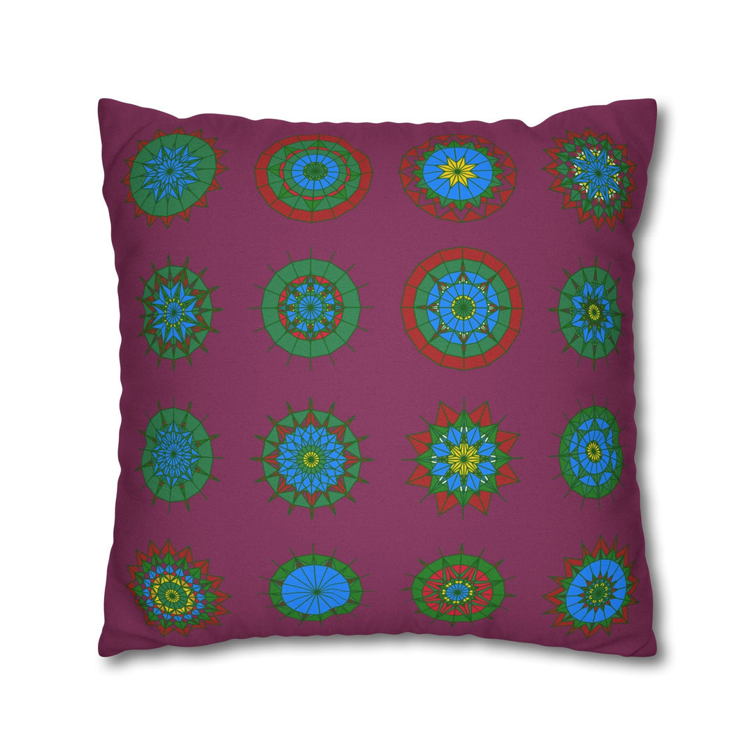 Christmas pillowcase for bed - Spun Polyester Square Pillowcase Mandala Art - Original Fine Art - Hand - drawn, Dark Raspberry - Blululi