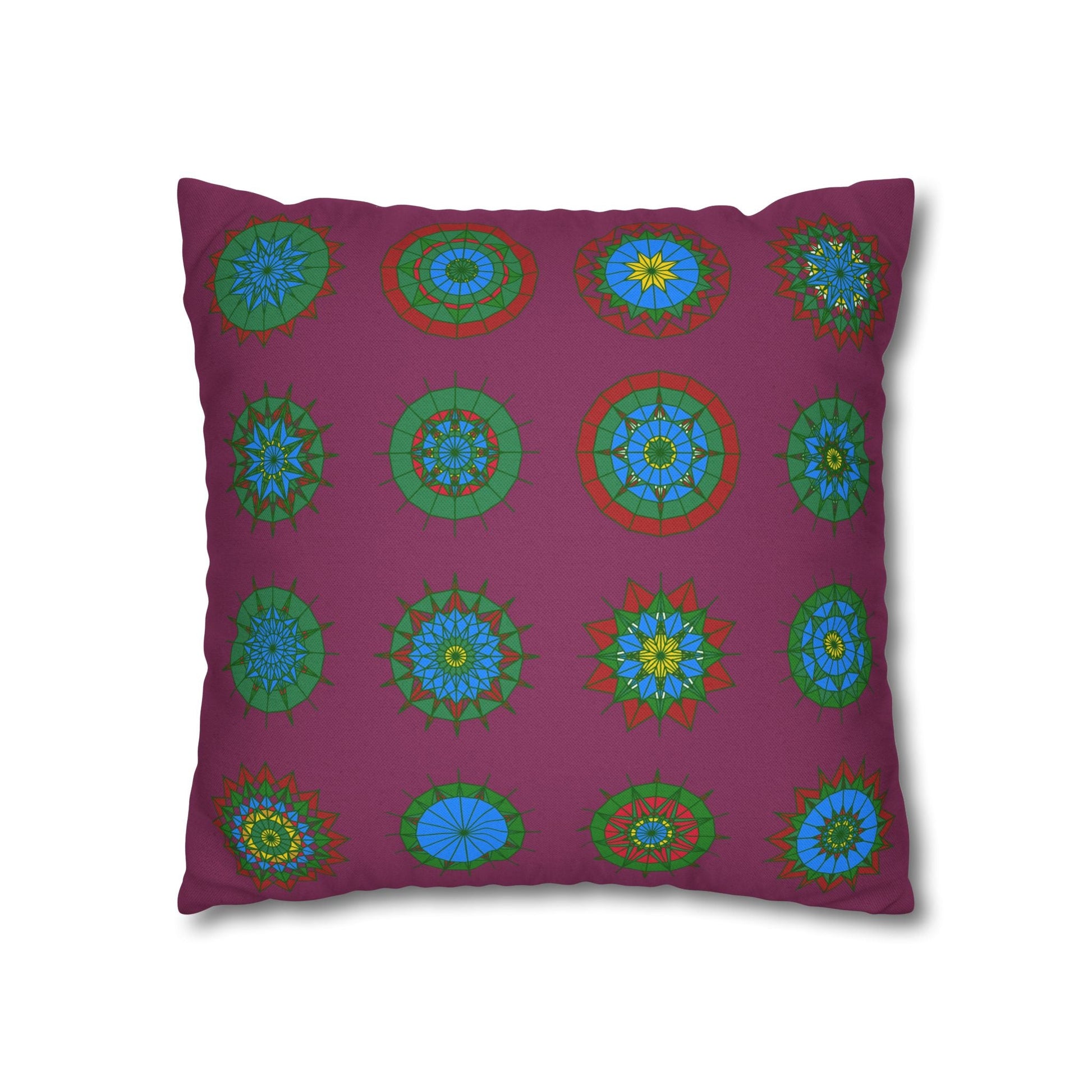 Christmas pillowcase for bed - Spun Polyester Square Pillowcase Mandala Art - Original Fine Art - Hand - drawn, Dark Raspberry - Blululi