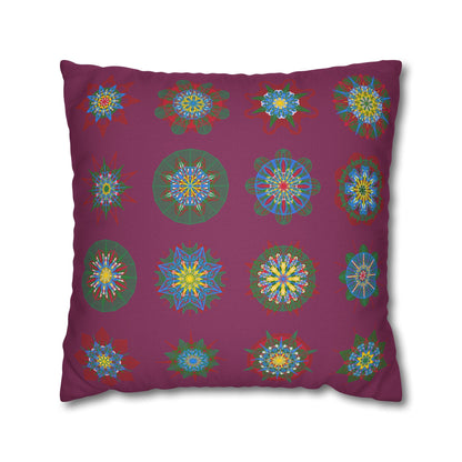 Christmas pillowcase for bed - Spun Polyester Square Pillowcase Mandala Art - Original Fine Art - Hand - drawn, Dark Raspberry - Blululi