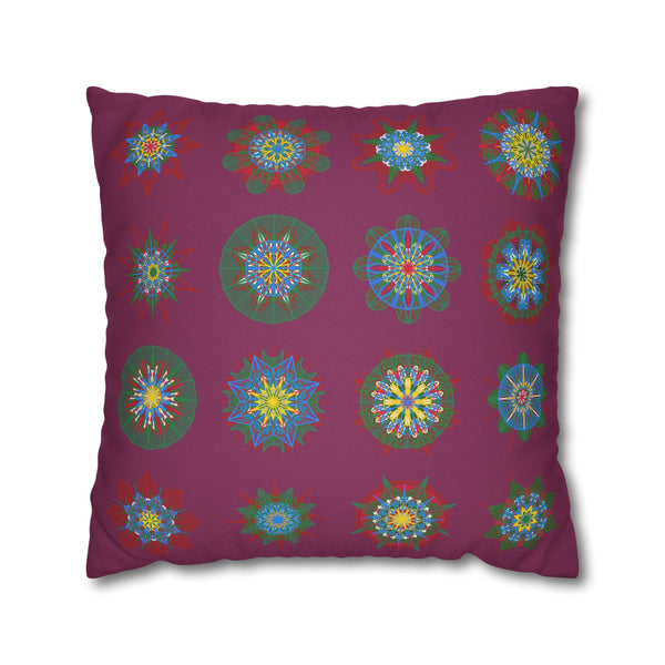 Christmas pillowcase for bed - Spun Polyester Square Pillowcase Mandala Art - Original Fine Art - Hand - drawn, Dark Raspberry - Blululi