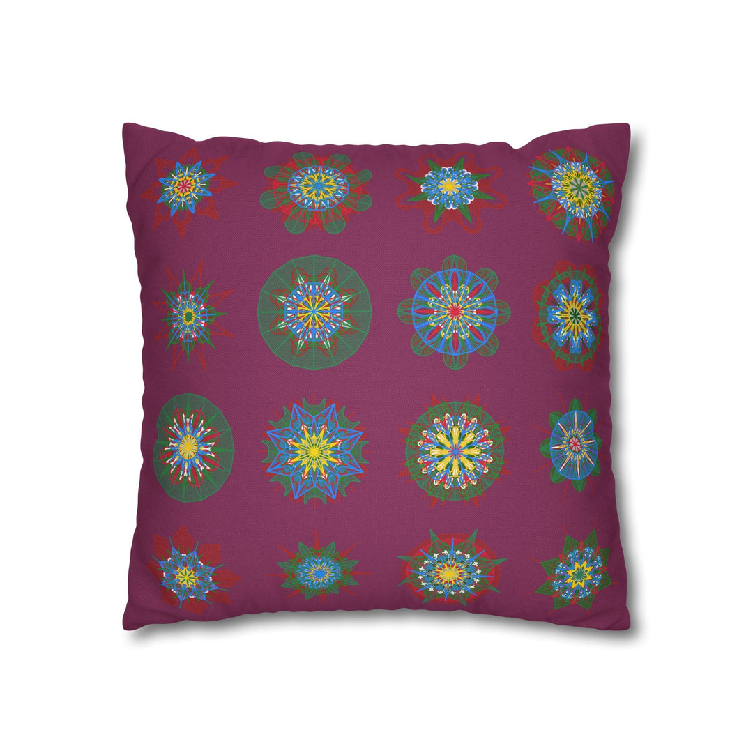 Christmas pillowcase for bed - Spun Polyester Square Pillowcase Mandala Art - Original Fine Art - Hand - drawn, Dark Raspberry - Blululi