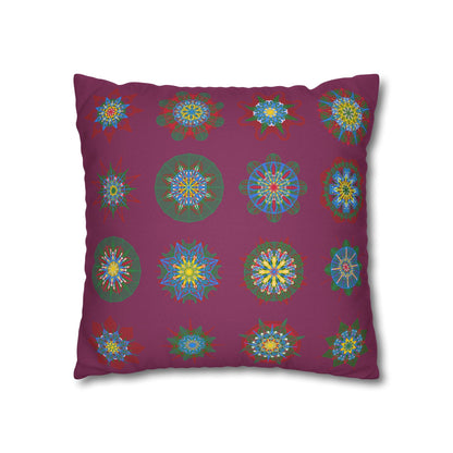 Christmas pillowcase for bed - Spun Polyester Square Pillowcase Mandala Art - Original Fine Art - Hand - drawn, Dark Raspberry - Blululi