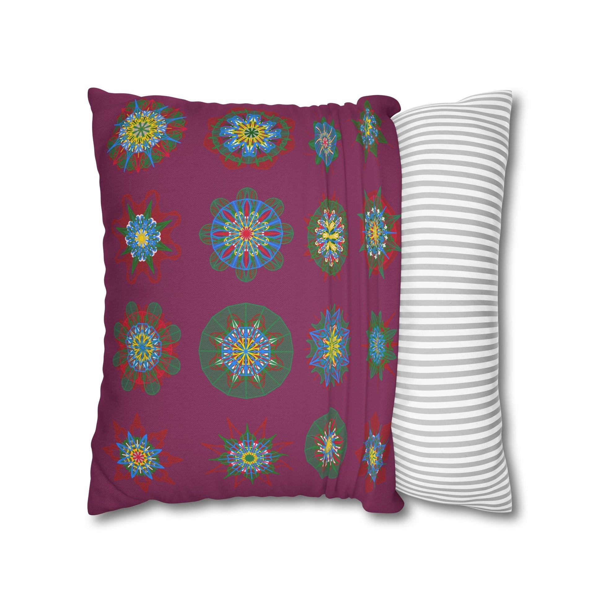 Christmas pillowcase for bed - Spun Polyester Square Pillowcase Mandala Art - Original Fine Art - Hand - drawn, Dark Raspberry - Blululi