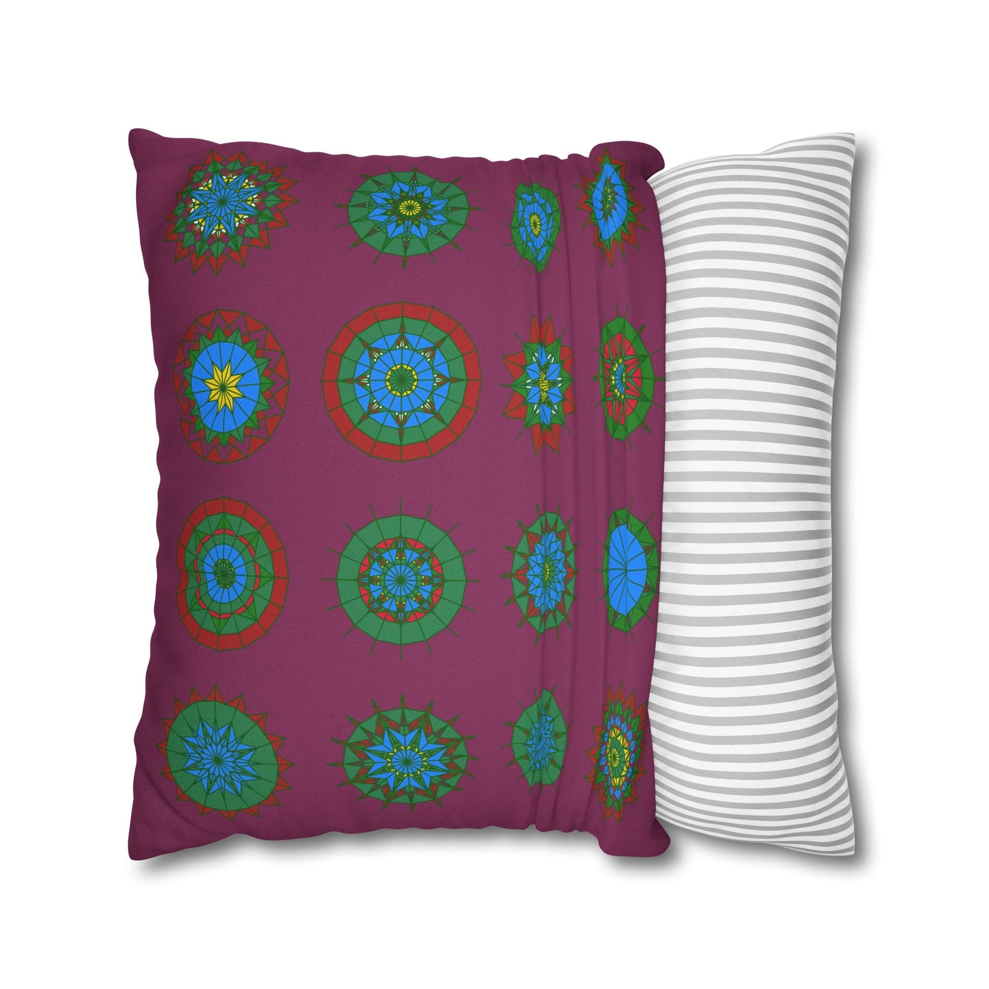 Christmas pillowcase for bed - Spun Polyester Square Pillowcase Mandala Art - Original Fine Art - Hand - drawn, Dark Raspberry - Blululi