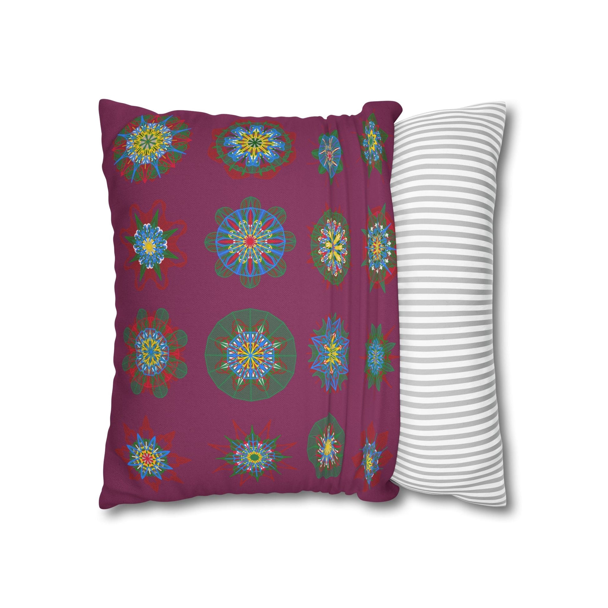 Christmas pillowcase for bed - Spun Polyester Square Pillowcase Mandala Art - Original Fine Art - Hand - drawn, Dark Raspberry - Blululi