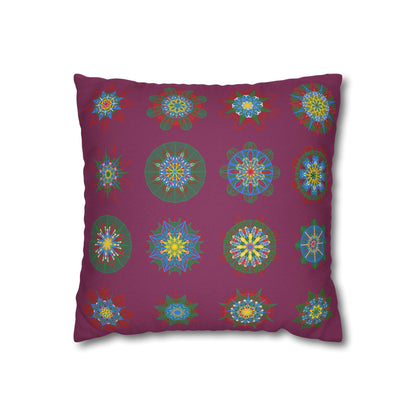 Christmas pillowcase for bed - Spun Polyester Square Pillowcase Mandala Art - Original Fine Art - Hand - drawn, Dark Raspberry - Blululi