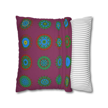 Christmas pillowcase for bed - Spun Polyester Square Pillowcase Mandala Art - Original Fine Art - Hand - drawn, Dark Raspberry - Blululi