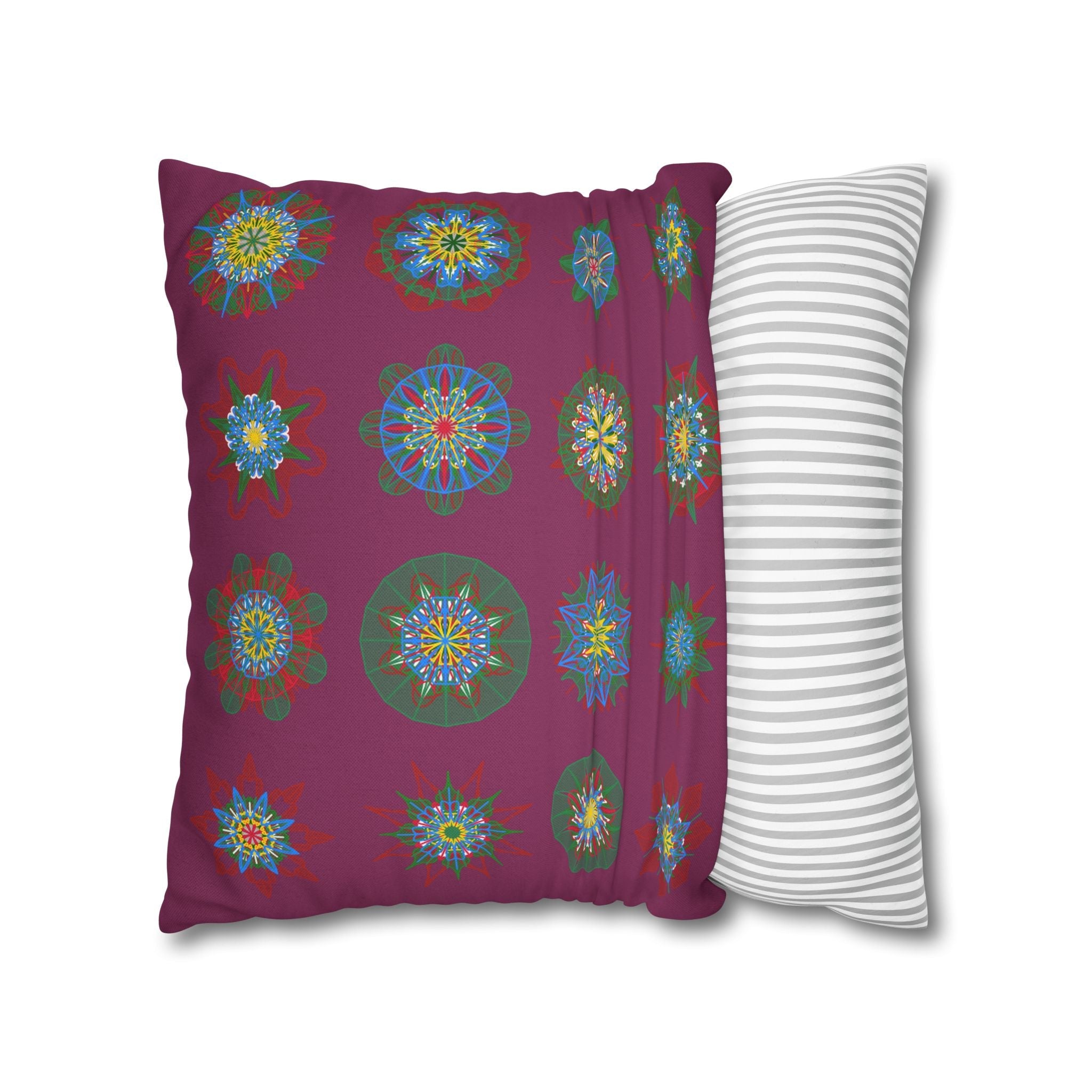 Christmas pillowcase for bed - Spun Polyester Square Pillowcase Mandala Art - Original Fine Art - Hand - drawn, Dark Raspberry - Blululi