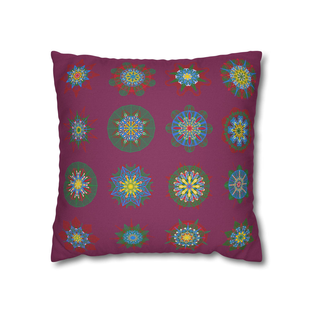 Christmas pillowcase for bed - Spun Polyester Square Pillowcase Mandala Art - Original Fine Art - Hand - drawn, Dark Raspberry - Blululi