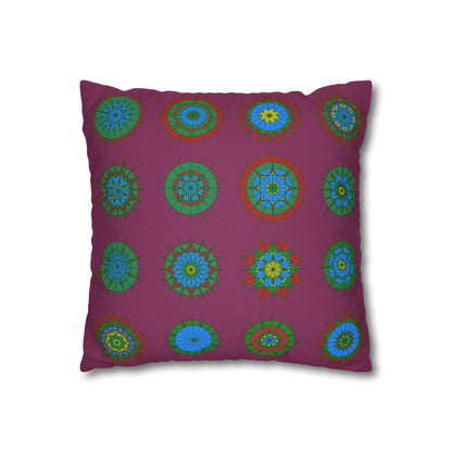 Christmas pillowcase for bed - Spun Polyester Square Pillowcase Mandala Art - Original Fine Art - Hand - drawn, Dark Raspberry - Blululi