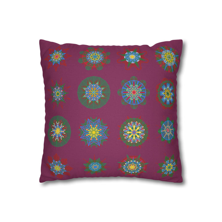 Christmas pillowcase for bed - Spun Polyester Square Pillowcase Mandala Art - Original Fine Art - Hand - drawn, Dark Raspberry - Blululi